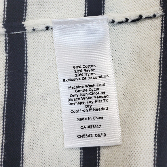 Talbots Knit Sweater Embroidered Peacock Feathers Women XLP Cream Black Stripe - Picture 7 of 9